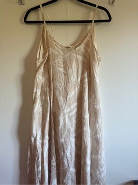 Mahina Beige Linen Midi Dress Small Coastal Cottagecore Sundress